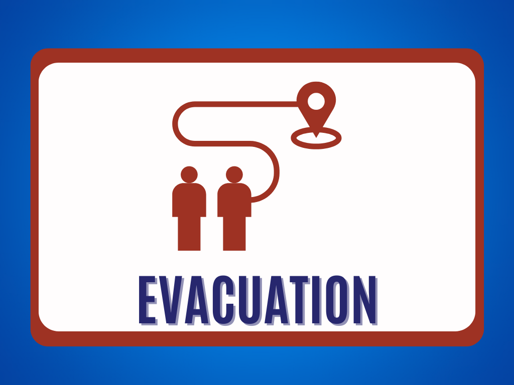 EVACUATION - icon depicting people and path to their evacuation location