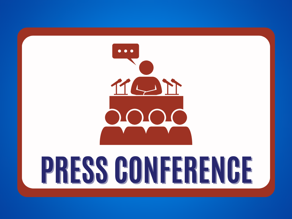 PRESS CONFERENCE - icon with people listening to someone speaking