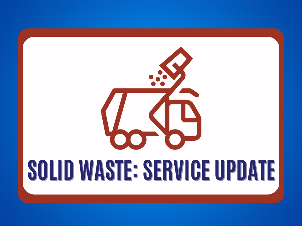 SOLID WASTE SERVICE UPDATE - icon depicting trash truck dumping trash