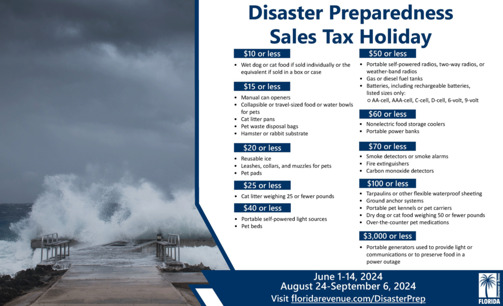 Disaster Preparedness Sales Tax Holiday - Full list of items in webpage above.