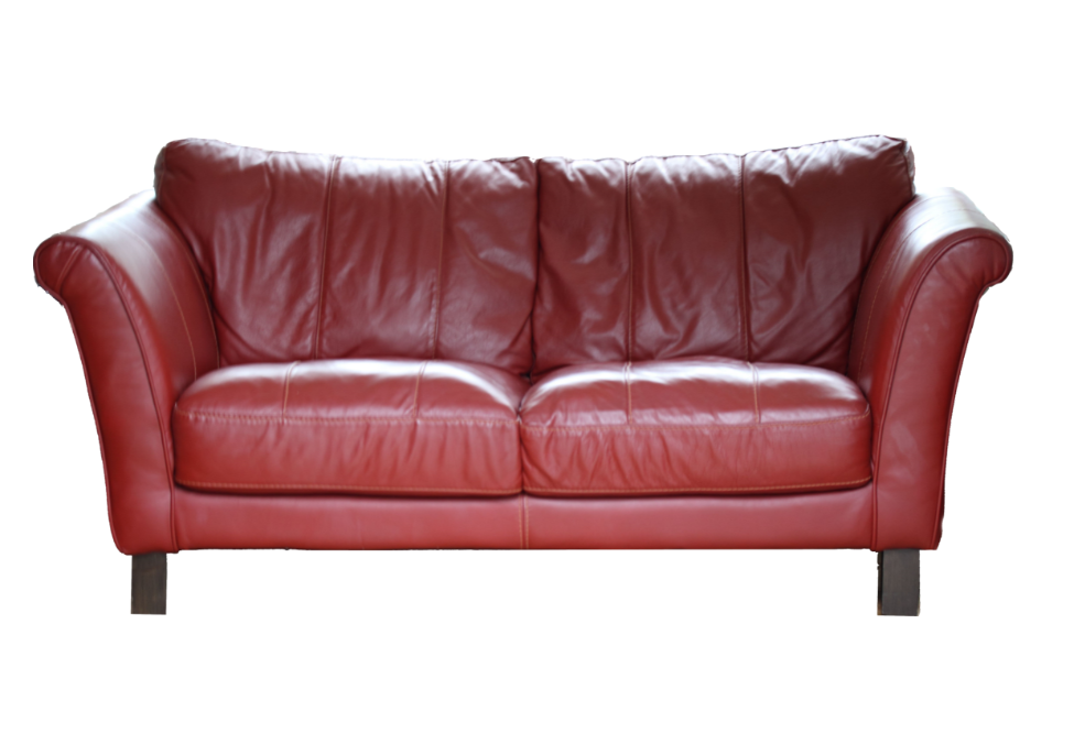 red leather couch