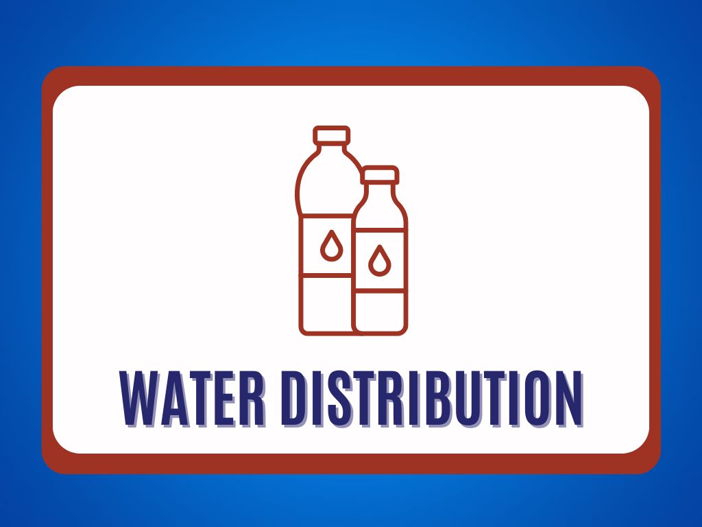 Water bottle icon with text "water distribution"