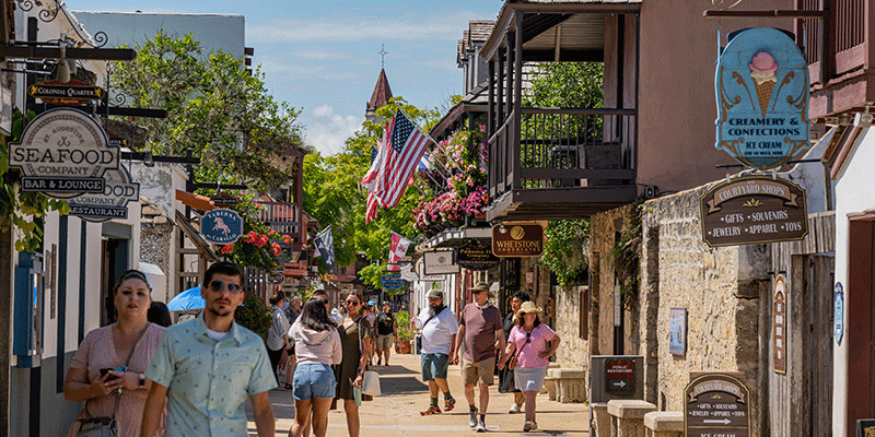 Tourists walking in downtown St. Augustine