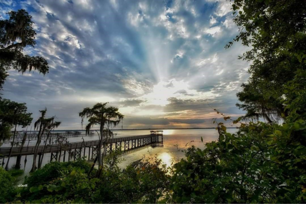 A pier at sunset