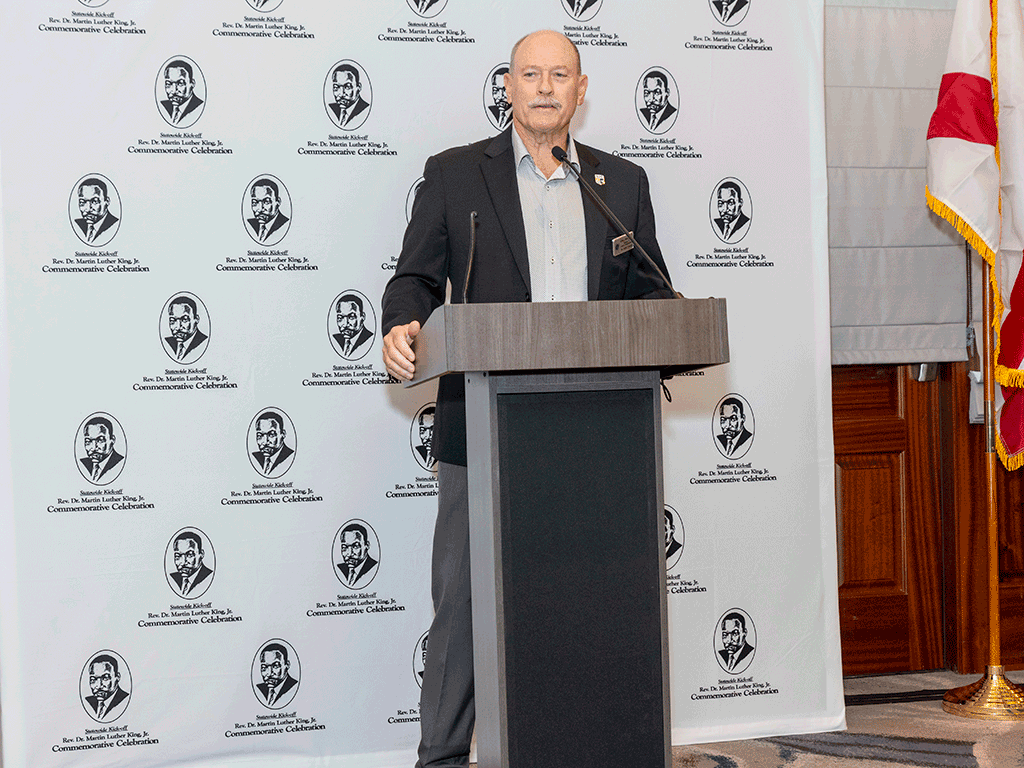 Commissioner Clay Murphy giving his speech at the 40th anniversary of the Dr. Martin Luther King Jr. Celebration commemorative breakfast.