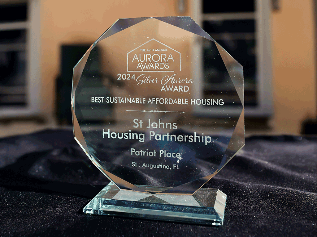 2024 Silver Aurora Award for Best Sustainable Affordable Housing to St. Johns Housing Partnership for Patriot Place, St. Augustine.